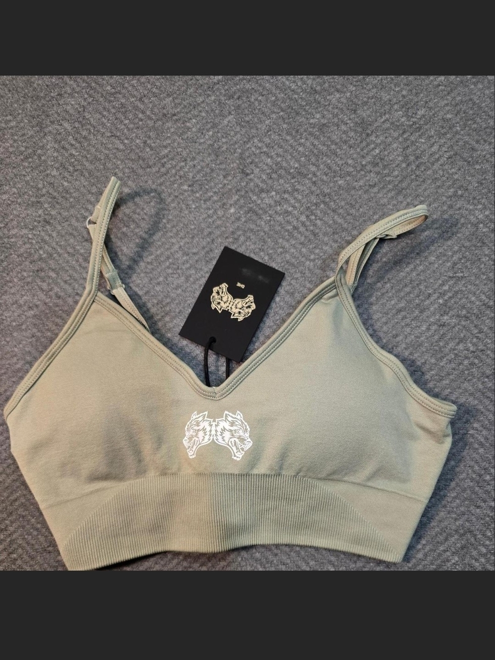 Seamless Sage Bralette with Embroidered Motif